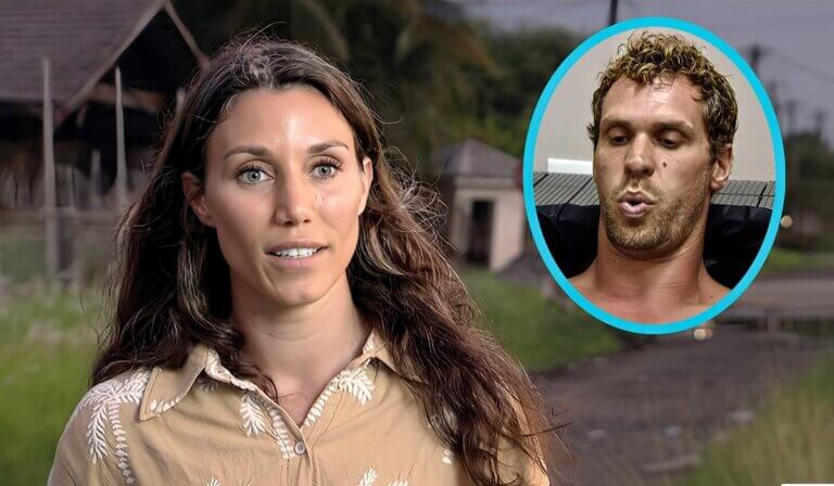 Sharon (links) neemt Dick (inzet rechts) in Suriname mee op date naar een ijsbad in B&B Vol Liefde 2025.